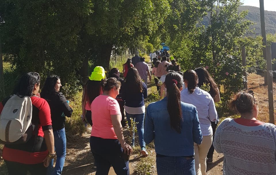 Group walking through a territory in the field